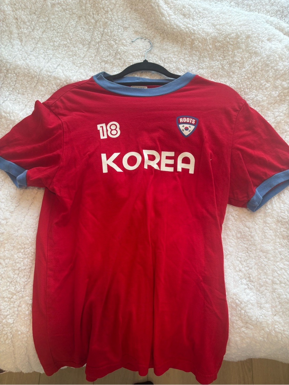 Roots Red Kids Soccer Tee with Blue Trim